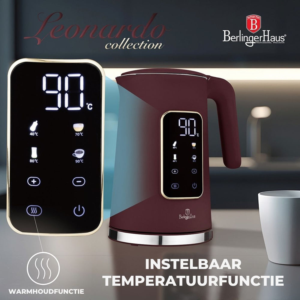 BerlingerHaus Vandkoger Digital Mat Bordeaux - Temperaturindstilling - 1.7 Liter - 2200W