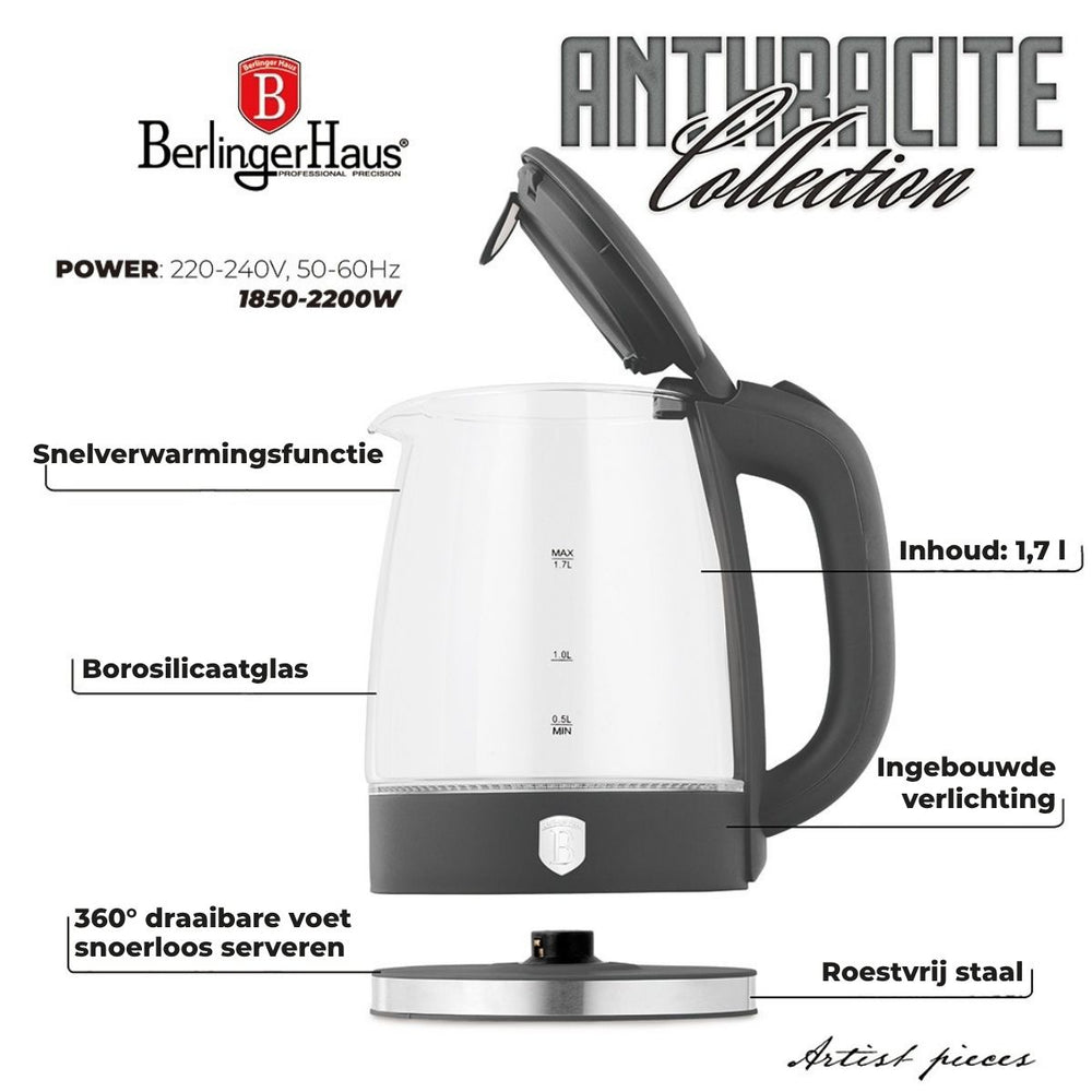 BerlingerHaus Vandkoger Glas Mat Antracit - 1.7 Liter - 2200W
