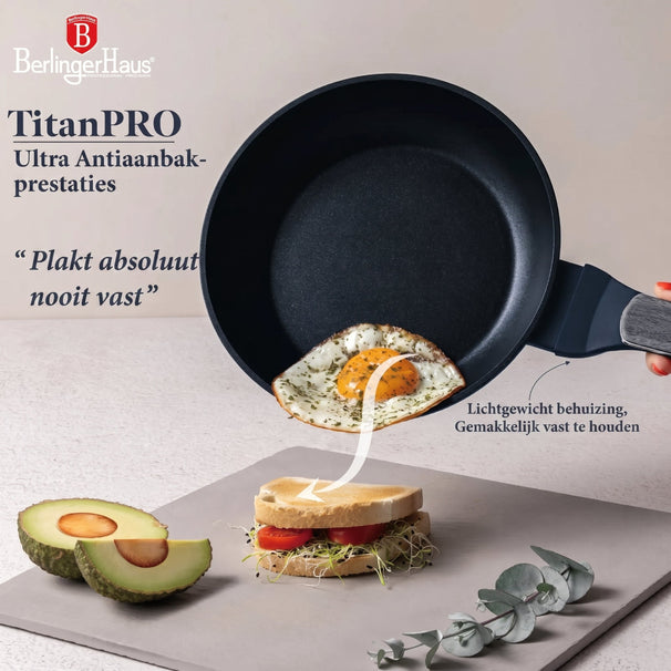 BerlingerHaus Pannenset Mat Blauw 11-Delig - Kookpan ø 20, 24, 28 cm, Koekenpan ø 24, 28 cm & Steelpan ø 16 cm - Geschikt voor alle warmtebronnen