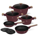 BerlingerHaus Pannenset Nordic Mat Bordeaux 7-Delt - Kogepande ø 20, 24, 28 cm, Stegepande ø 20 & 24 cm - Egnet til alle varmekilder