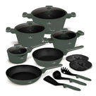 BerlingerHaus Pannenset Mat Grøn 11-Delt - Kogepande ø 20, 24, 28 cm, Stegepande ø 24, 28 cm & Kasserolle ø 16 cm - Egnet til alle varmekilder