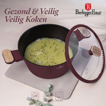 BerlingerHaus Pannenset Nordic Mat Bordeaux 11-Delig - Kookpan ø 20, 24, 28 cm, Koekenpan ø 24, 28 cm & Steelpan ø 16 cm - Geschikt voor alle warmtebronnen