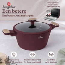 BerlingerHaus Pannenset Nordic Mat Bordeaux 11-Delig - Kookpan ø 20, 24, 28 cm, Koekenpan ø 24, 28 cm & Steelpan ø 16 cm - Geschikt voor alle warmtebronnen
