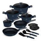 BerlingerHaus Pannenset Mat Blå 11-Delt - Kogepande ø 20, 24, 28 cm, Stegepande ø 24, 28 cm & Kasserolle ø 16 cm - Egnet til alle varmekilder
