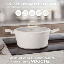 BerlingerHaus Pannenset Mat Crème 11-Delig - Kookpan ø 20, 24, 28 cm, Koekenpan ø 24, 28 cm & Steelpan ø 16 cm - Geschikt voor alle warmtebronnen