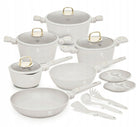 BerlingerHaus Pannenset Mat Creme 11-Delt - Kogepande ø 20, 24, 28 cm, Stegepande ø 24, 28 cm & Kasserolle ø 16 cm - Egnet til alle varmekilder