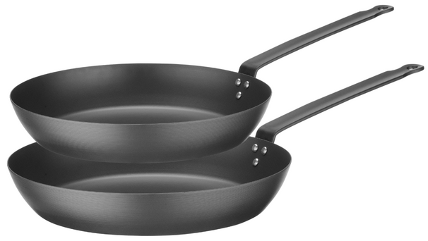 Blackwell Stegepande Sæt Carbon Stål 2-Delt ø 24 & 28 cm - egnet til alle varmekilder - uden non-stick belægning