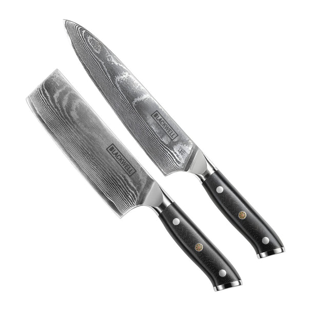 Blackwell knivsæt (kokkekniv + grøntsagskniv/nakiri) damask