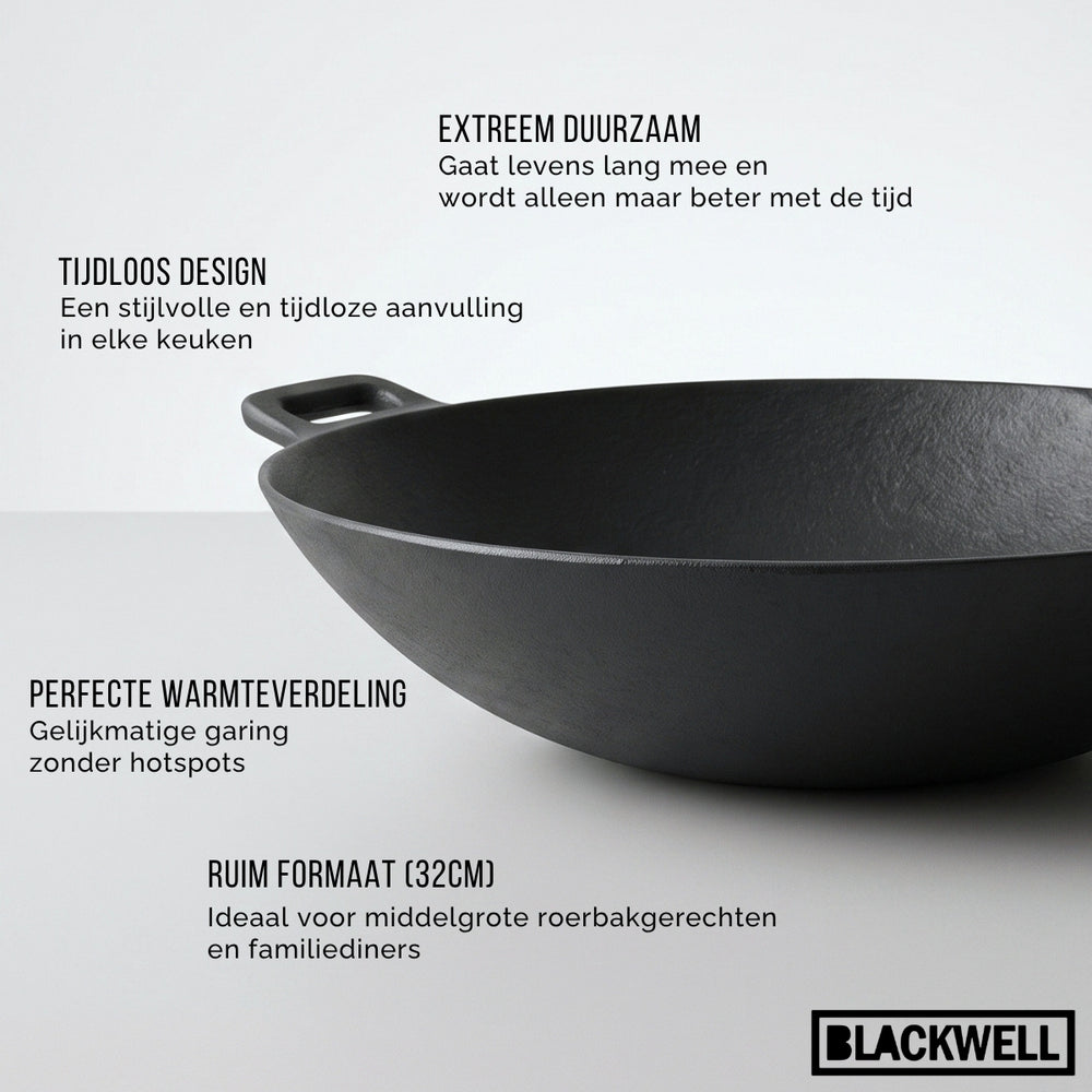 Blackwell Wokpande / Wadjan Gussejern ø 32 cm / 3.3 liter - egnet til alle varmekilder - uden non-stick belægning