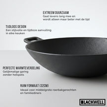 Blackwell Wokpande / Wadjan Gussejern ø 32 cm / 3.3 liter - egnet til alle varmekilder - uden non-stick belægning