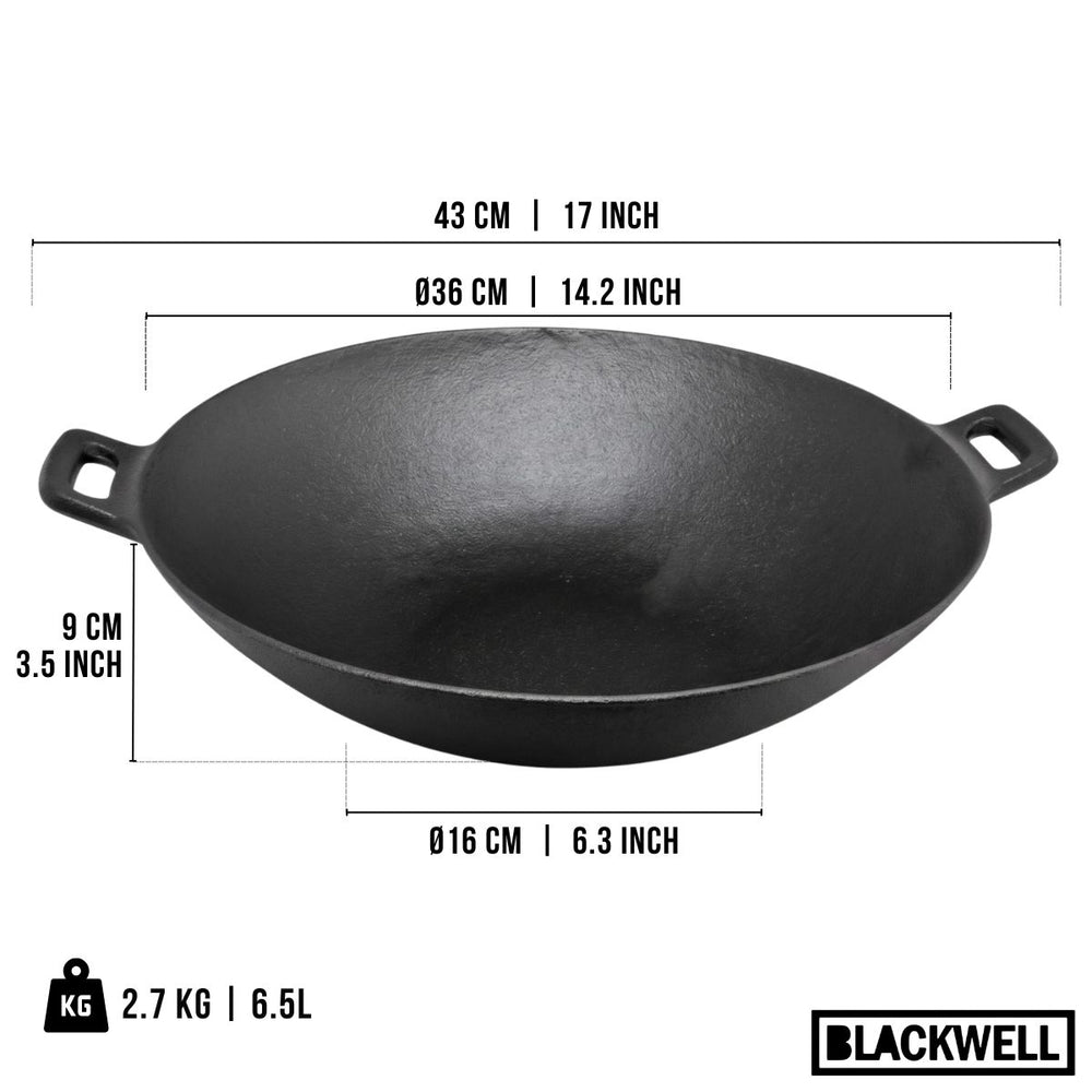 Blackwell Wokpande / Wadjan Gussejern ø 36 cm / 6.5 liter - egnet til alle varmekilder - uden non-stick belægning