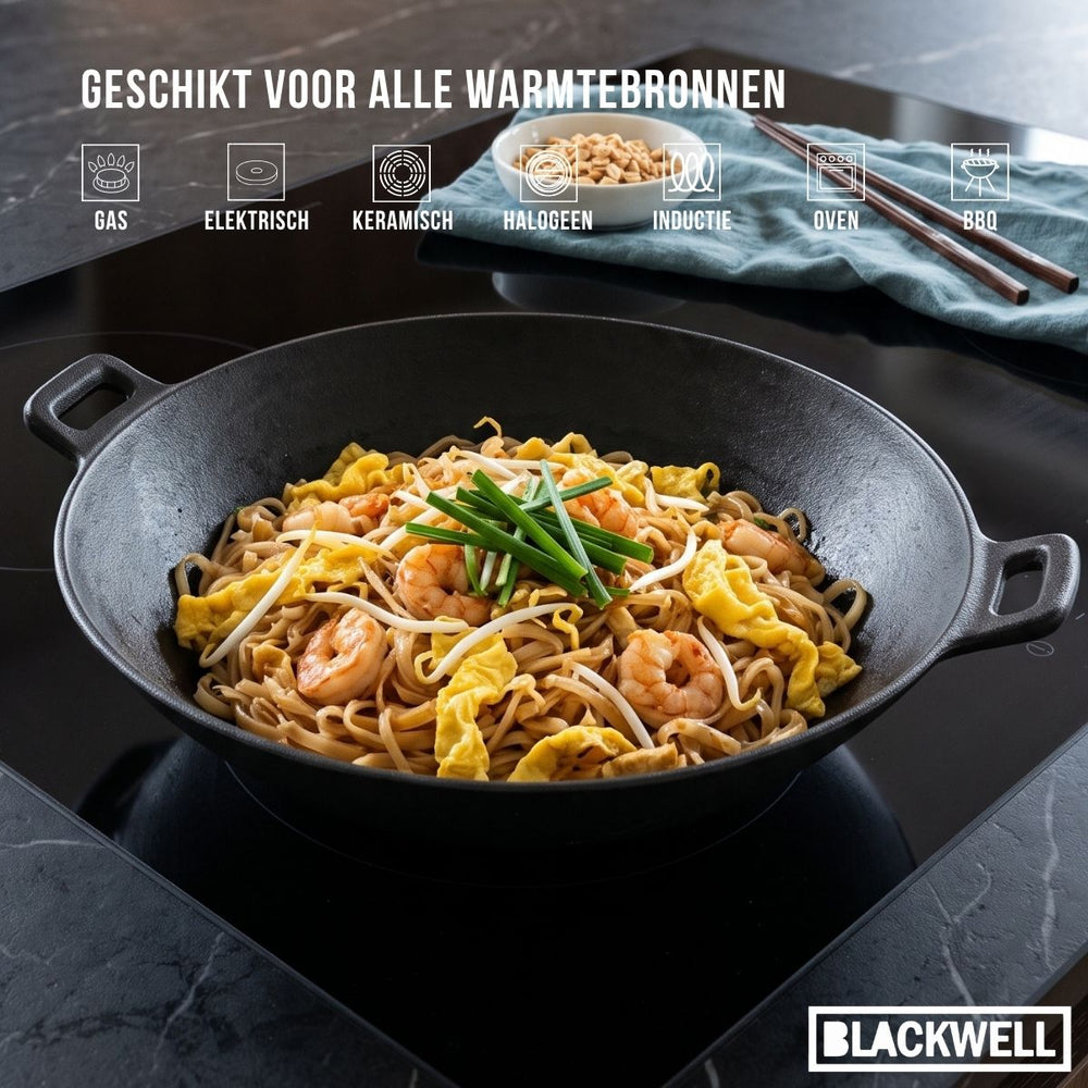Blackwell Wokpande / Wadjan Gussejern ø 36 cm / 6.5 liter - egnet til alle varmekilder - uden non-stick belægning