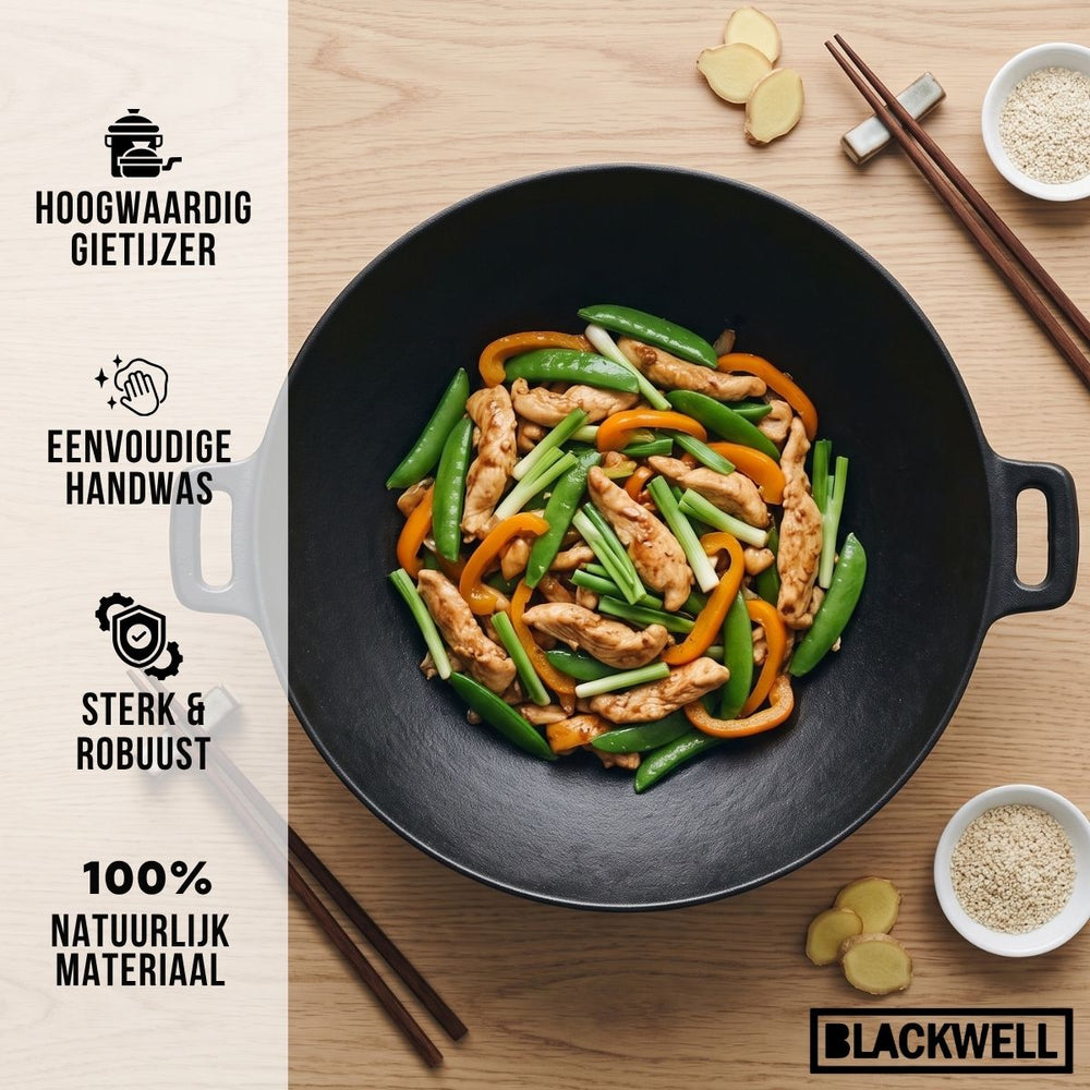 Blackwell Wokpande / Wadjan Gussejern ø 36 cm / 6.5 liter - egnet til alle varmekilder - uden non-stick belægning