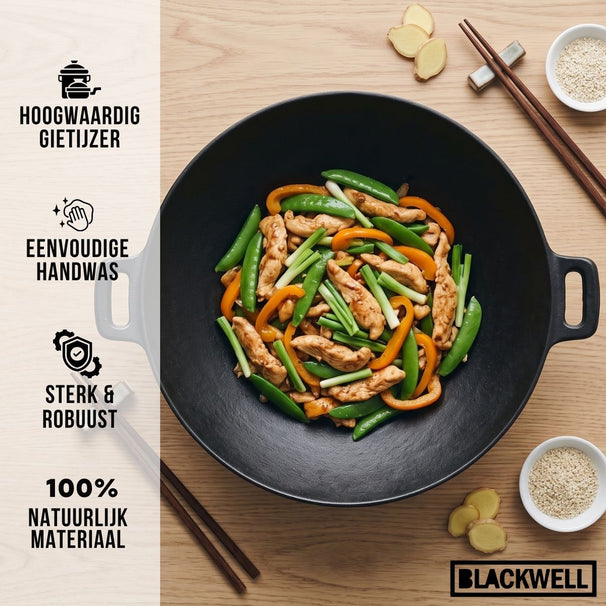 Blackwell Wokpande / Wadjan Gussejern ø 36 cm / 6.5 liter - egnet til alle varmekilder - uden non-stick belægning