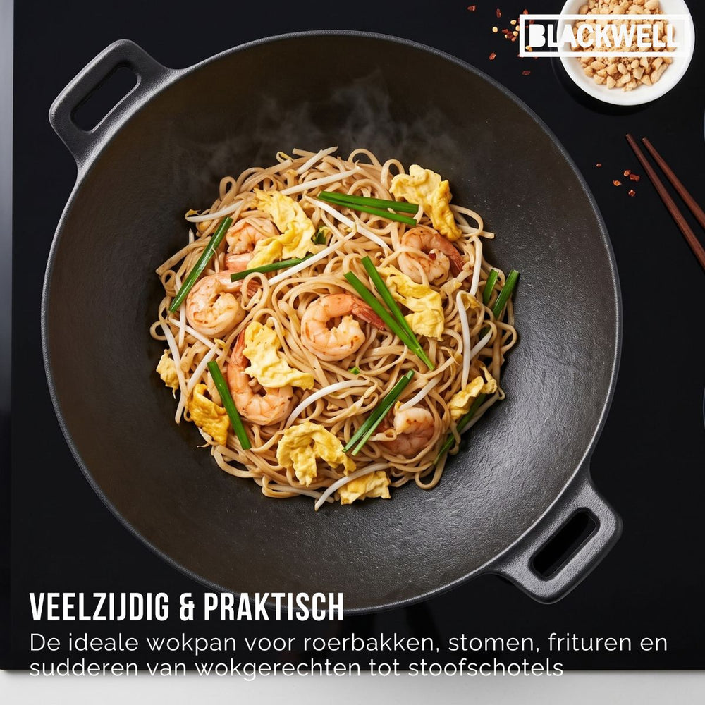 Blackwell Wokpande / Wadjan Gussejern ø 36 cm / 6.5 liter - egnet til alle varmekilder - uden non-stick belægning