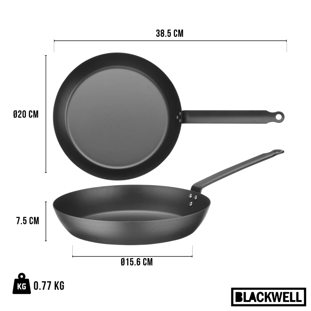 Blackwell Koekenpannenset Carbon Staal 3-delig - ø 20, 24 & 28 cm - geschikt voor alle warmtebronnen - zonder anti-aanbaklaag