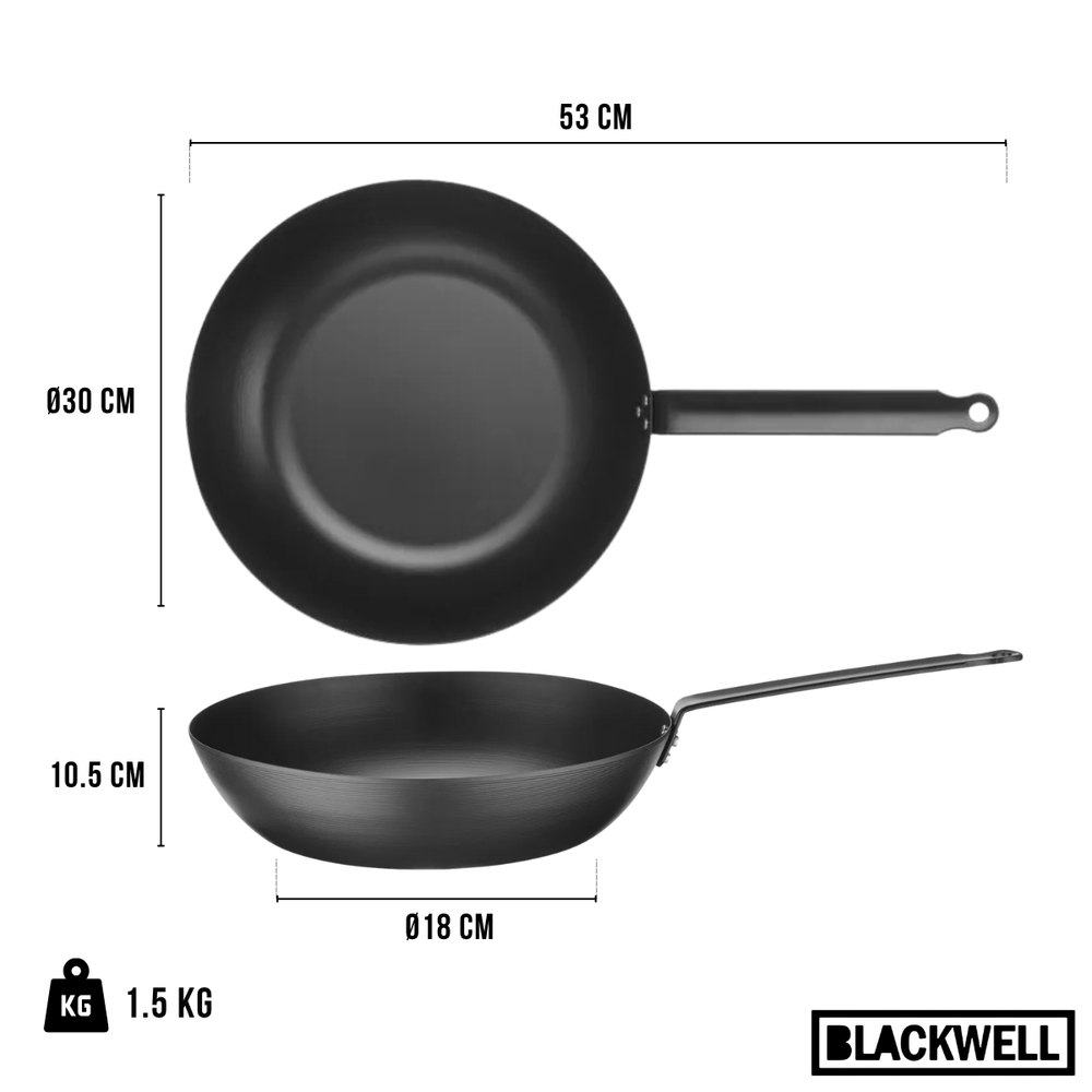 Blackwell Wokpande Carbon Stål ø 30 cm - egnet til alle varmekilder - uden non-stick belægning