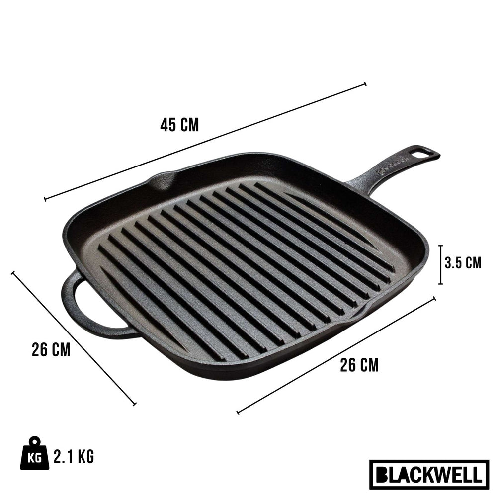 Blackwell Grillpande Gussejern - 26 x 26 cm - egnet til alle varmekilder - uden non-stick belægning