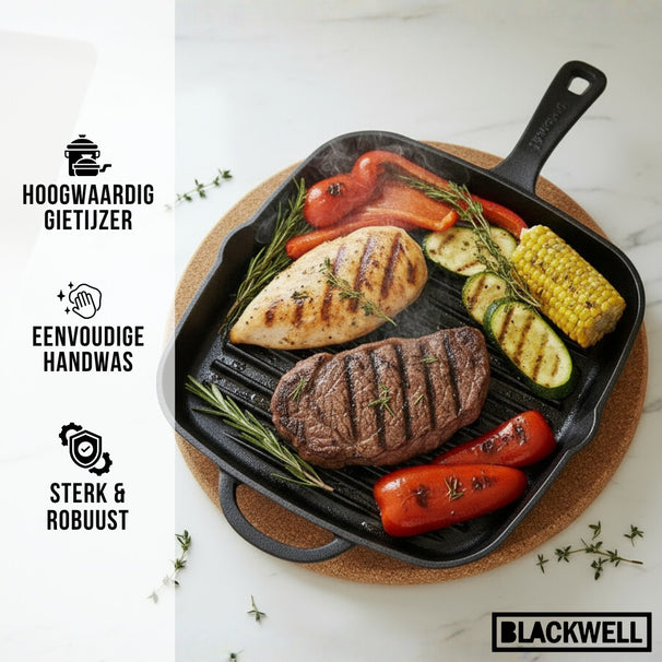 Blackwell Grillpande Gussejern - 26 x 26 cm - egnet til alle varmekilder - uden non-stick belægning
