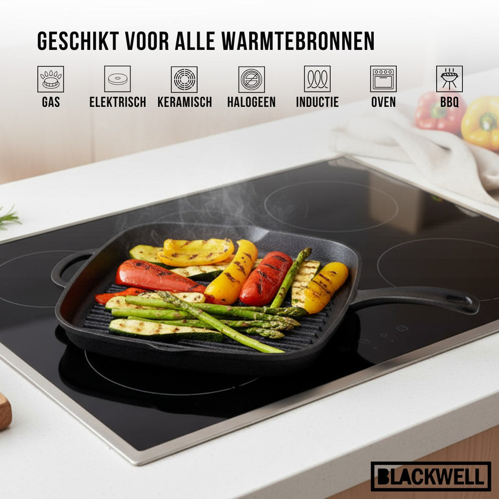 Blackwell Grillpande Gussejern - 26 x 26 cm - egnet til alle varmekilder - uden non-stick belægning