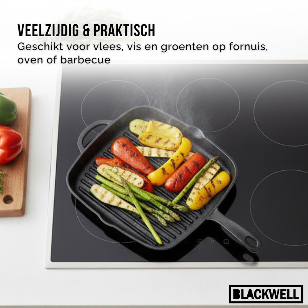 Blackwell Grillpande Gussejern - 26 x 26 cm - egnet til alle varmekilder - uden non-stick belægning