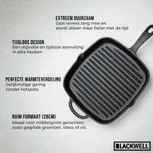 Blackwell Grillpande Gussejern - 26 x 26 cm - egnet til alle varmekilder - uden non-stick belægning