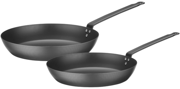 Blackwell Stegepande Sæt Carbon Stål 2-Delt ø 24 & 28 cm - egnet til alle varmekilder - uden non-stick belægning