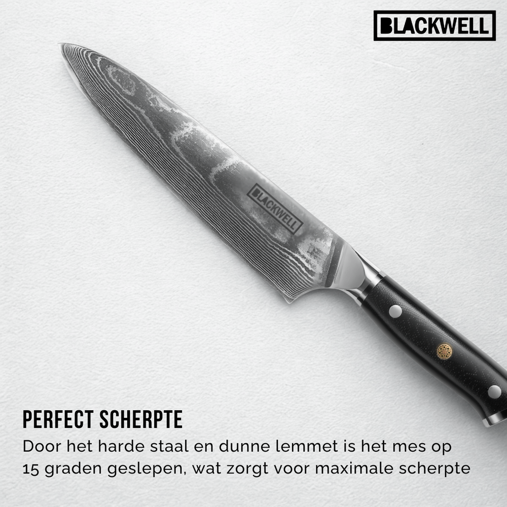 Blackwell Koksmes Japanse stil - 67 lagers damaskstål - VG10 - 20 cm