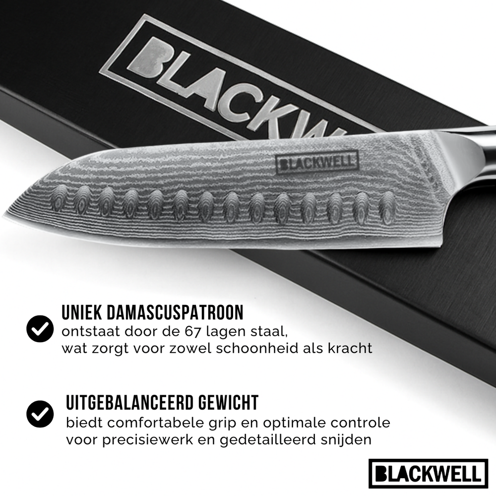 Blackwell Santokumes Japanse stil - 67 lagers damaskstål - VG10 - 19 cm