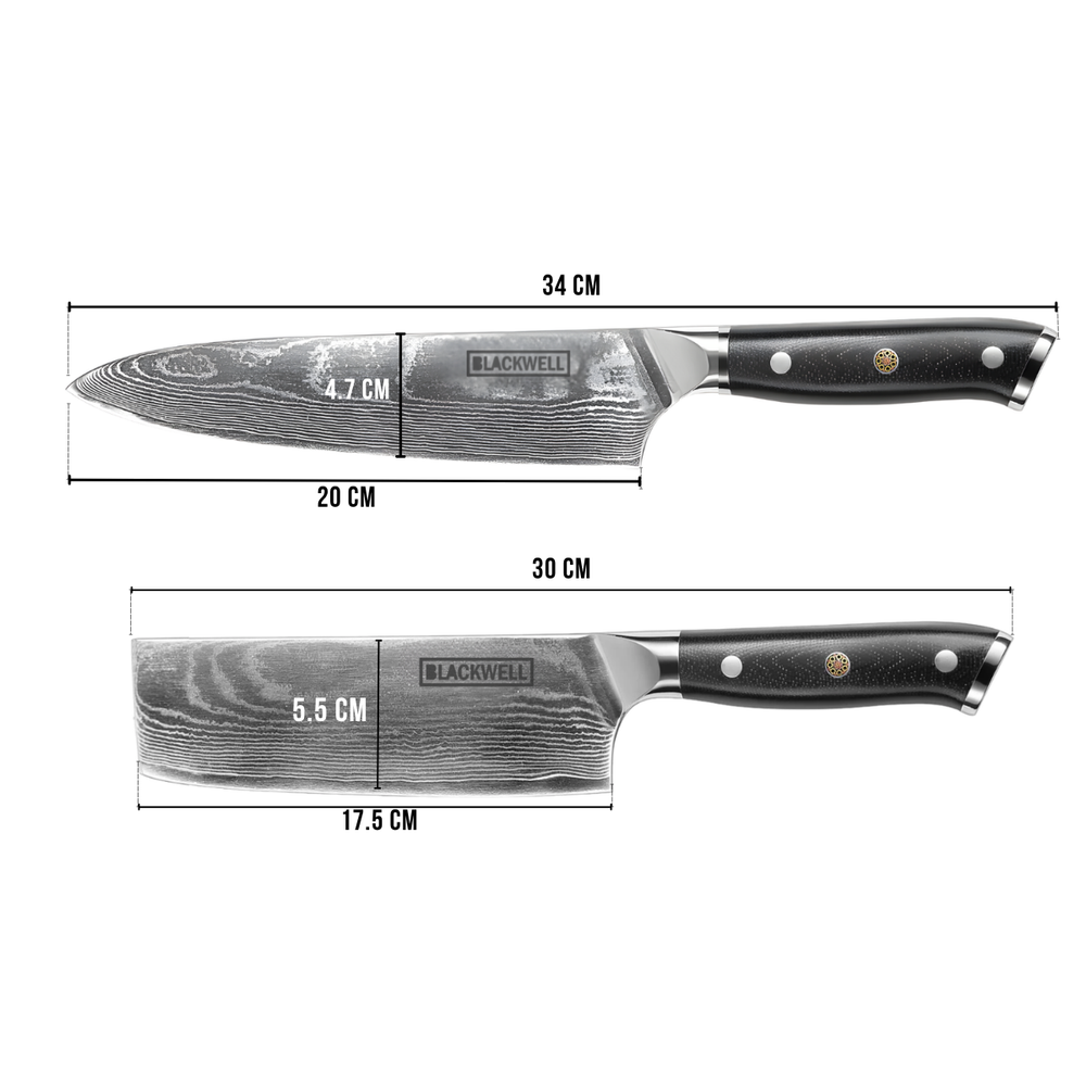 Blackwell knivsæt (kokkekniv + grøntsagskniv/nakiri) damask