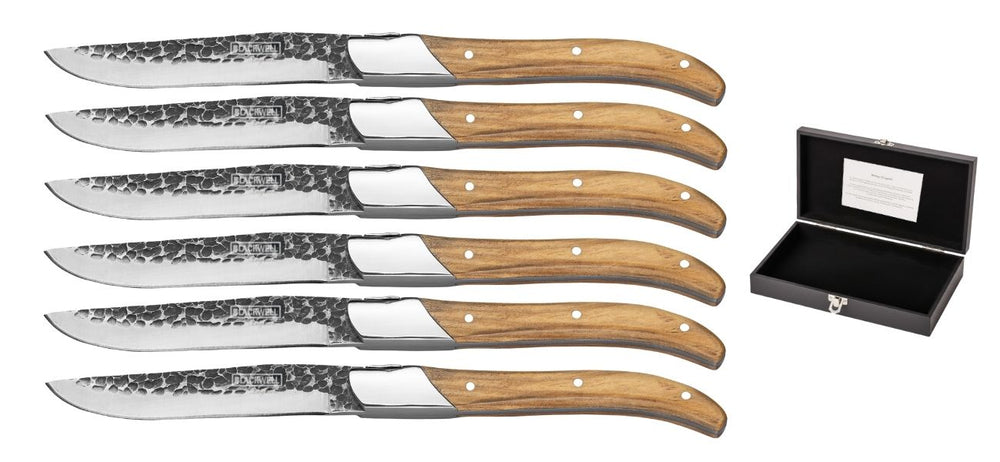 Blackwell Steakmessen Laguiole - Raw Black Lemmet - Olijfhout - 6 Stuks