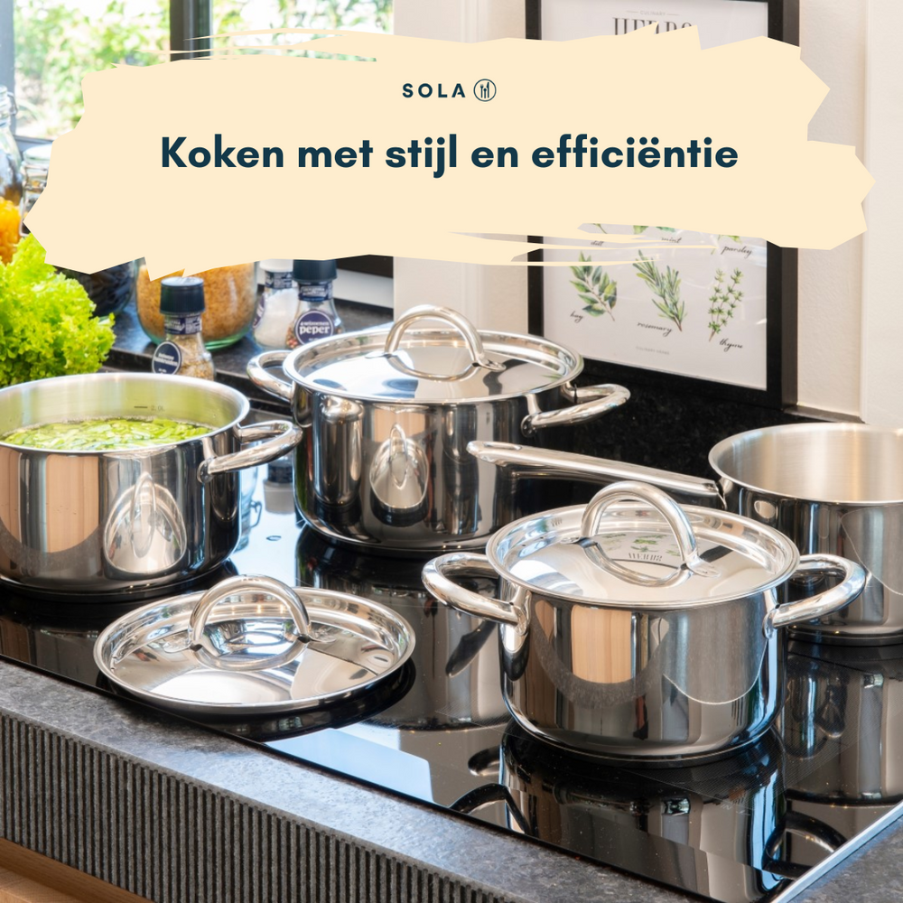 Sola Pannenset Blizz 4-Delig RVS - Kookpan ø 16, 18, 20 cm & Steelpan ø 16 cm - egnet til alle varmekilder