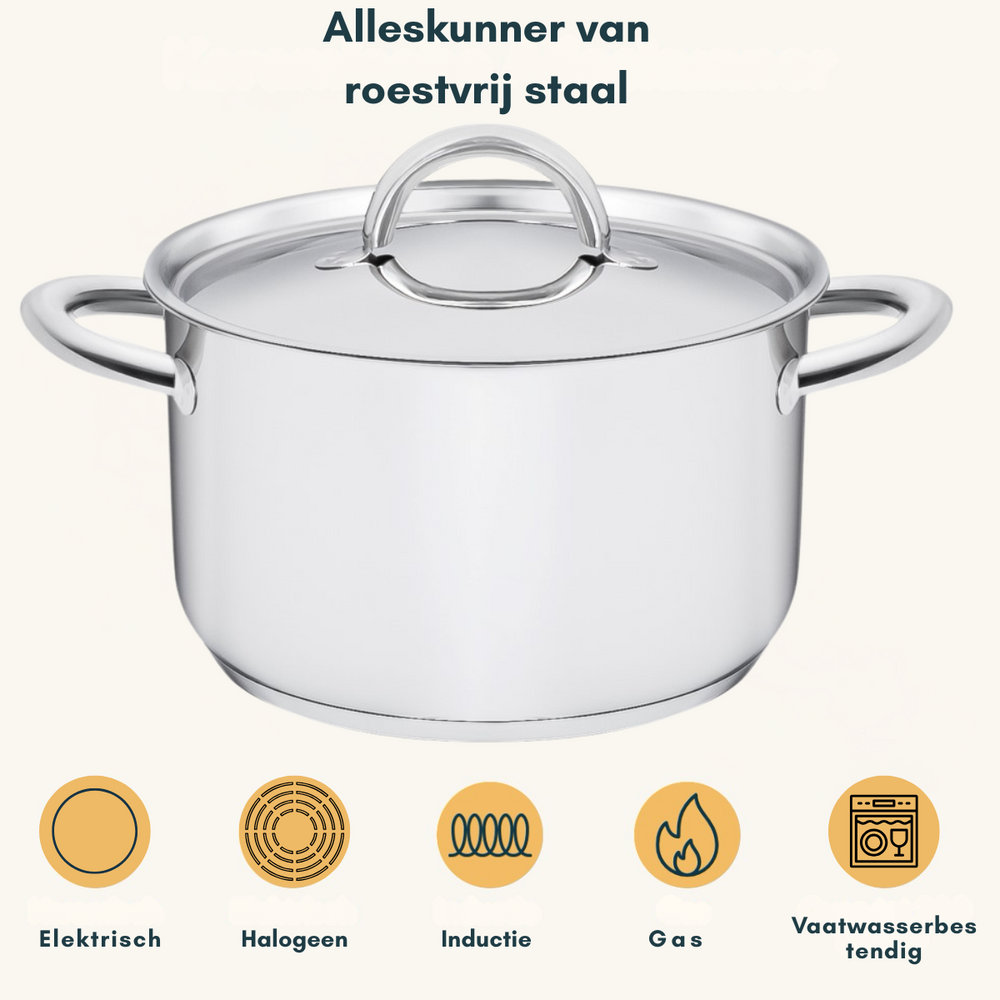 Sola Pannenset Blizz 4-Delig RVS - Kookpan ø 16, 18, 20 cm & Steelpan ø 16 cm - egnet til alle varmekilder