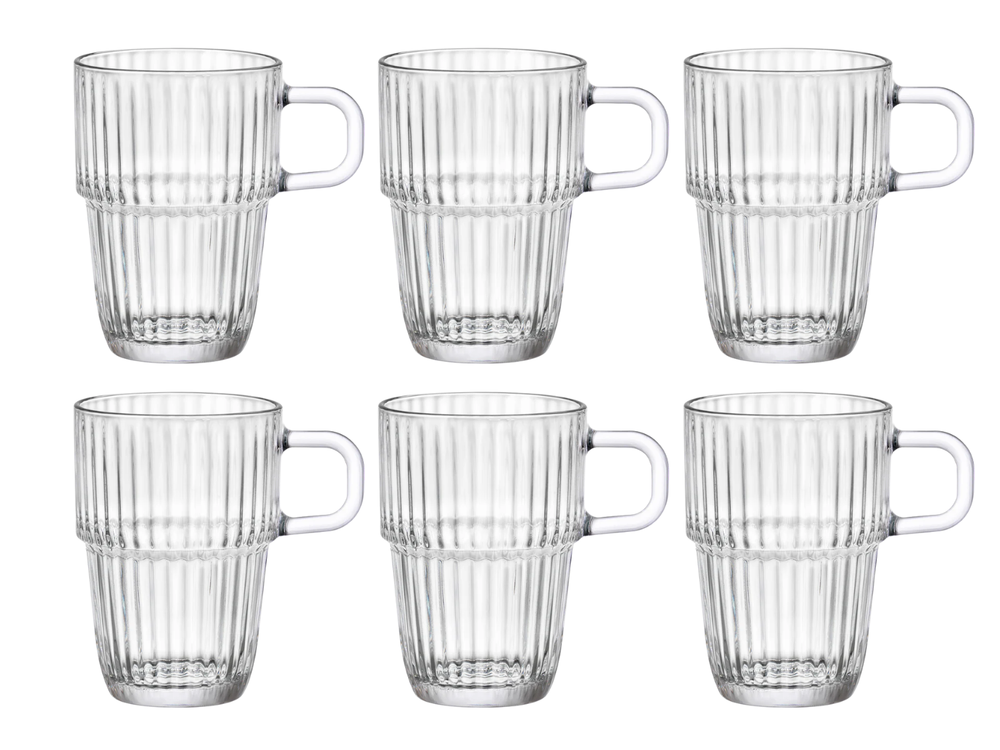 Bormioli Rocco Latte Macchiato Glas - Irish Coffee Glas - Kaffe Kopper med Håndtag - Stapelbar - Barshine 315 ml - 6 Stykker
