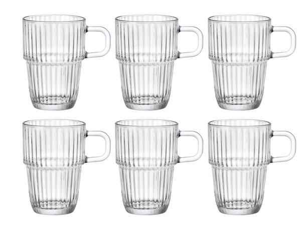 Bormioli Rocco Latte Macchiato Glas - Irish Coffee Glas - Kaffe Kopper med Håndtag - Stapelbar - Barshine 315 ml - 6 Stykker