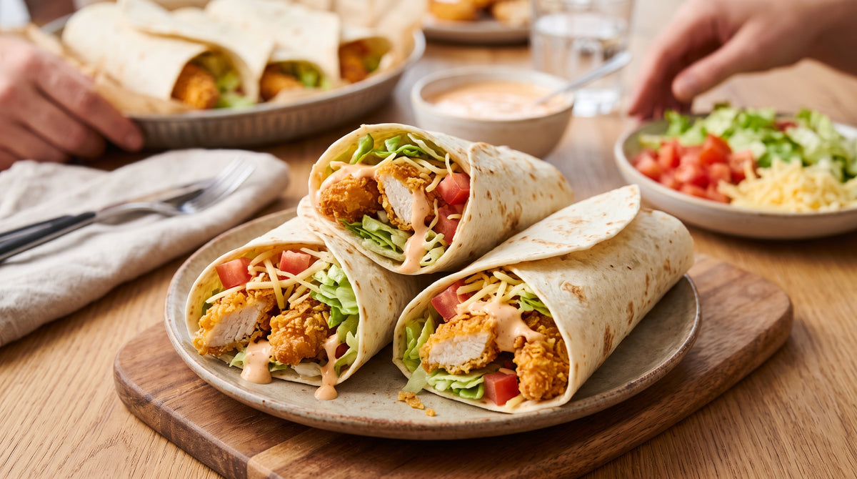 Sprød kylling, friske grøntsager og en cremet sauce i én wrap