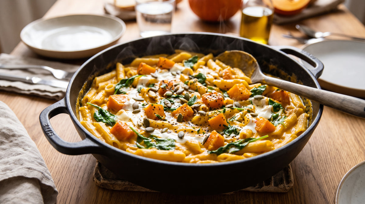 Cremet græskarpasta fra én pande – på under 30 minutter