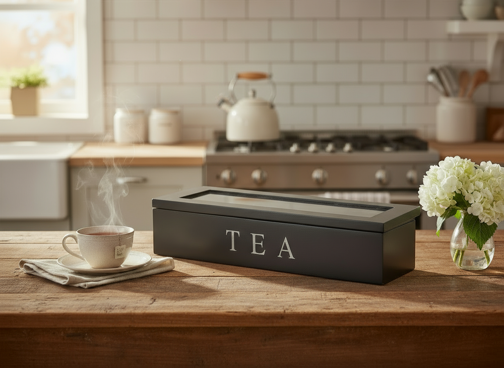 Cookinglife Theedoos - Theekist - Sort - 6 rum - 43 x 9 x 8.7 cm