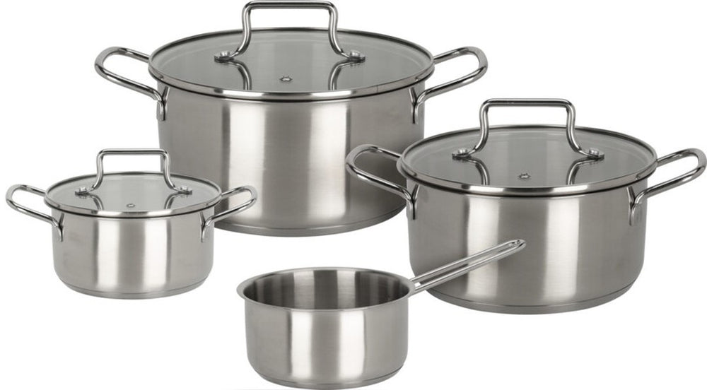 Cookinglife Pannenset Essential Steel 4-Delig - RVS - Kogepander ø 16, 18, 20 cm & Steelpan ø 16 cm - egnet til alle varmekilder