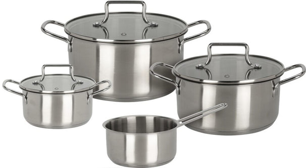 Cookinglife Pannenset Essential Steel 4-Delig - RVS - Kogepander ø 16, 18, 20 cm & Steelpan ø 16 cm - egnet til alle varmekilder