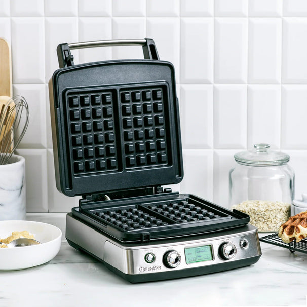 GreenPan Vaffeljern - RVS - inklusive 2 sæt vaffelplader - Keramisk non-stick belægning