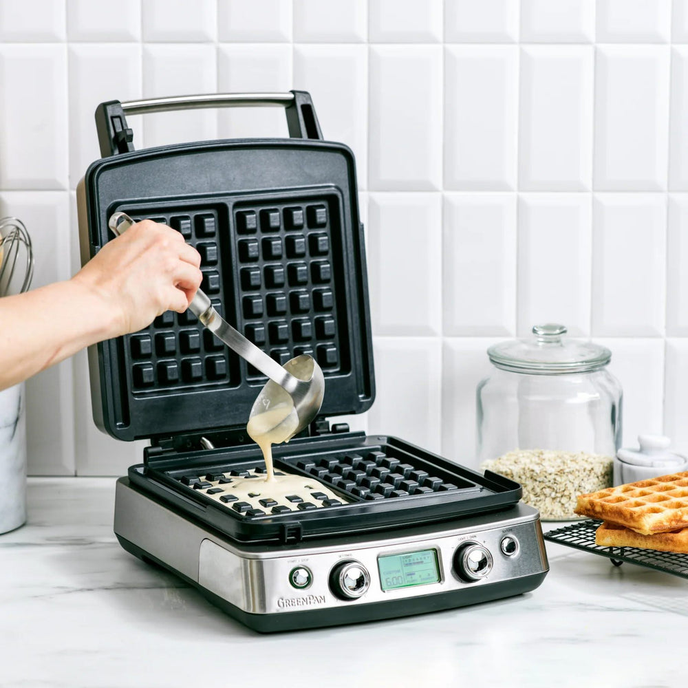 GreenPan Vaffeljern - RVS - inklusive 2 sæt vaffelplader - Keramisk non-stick belægning