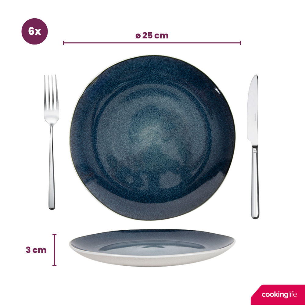 Cookinglife Serviesset Belize 18-delig / 6 personer - 6 middagstallerkener ø 25 cm, 6 morgenmadstallerkener ø 21 cm, 6 suppeskåle ø 15 cm