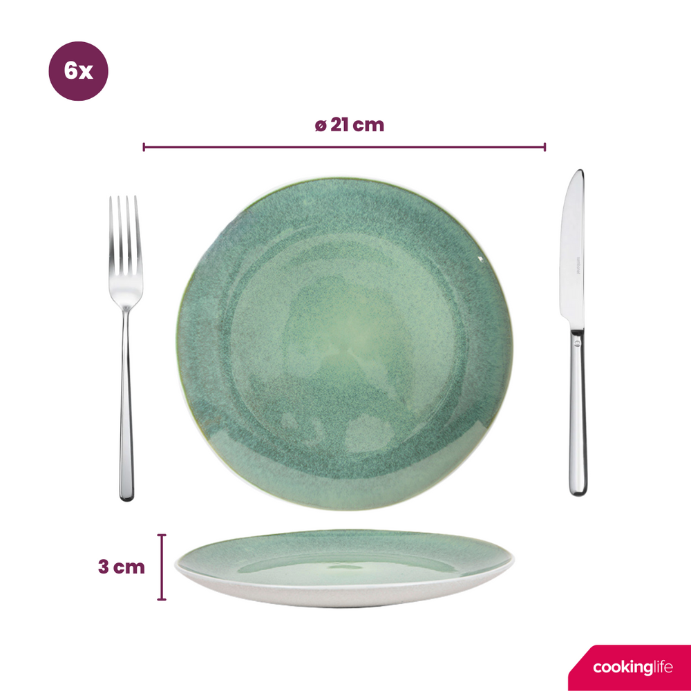 Cookinglife Serviesset Belize 18-delig / 6 personer - 6 middagstallerkener ø 25 cm, 6 morgenmadstallerkener ø 21 cm, 6 suppeskåle ø 15 cm