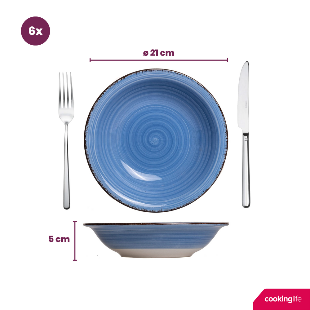 Cookinglife Dybe tallerkener / Pastatallerkener Delice Blå ø 21 cm - 6 stk.