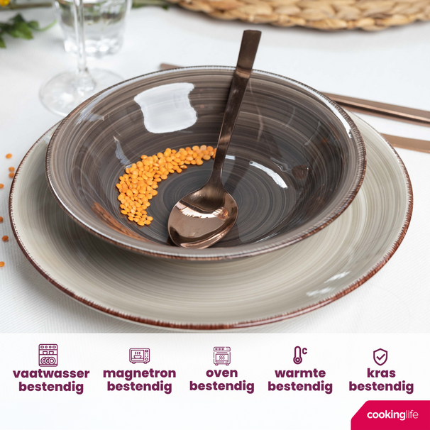 Cookinglife Dybe tallerkener / Pastatallerkener Delice Grå ø 21 cm - 6 stk.
