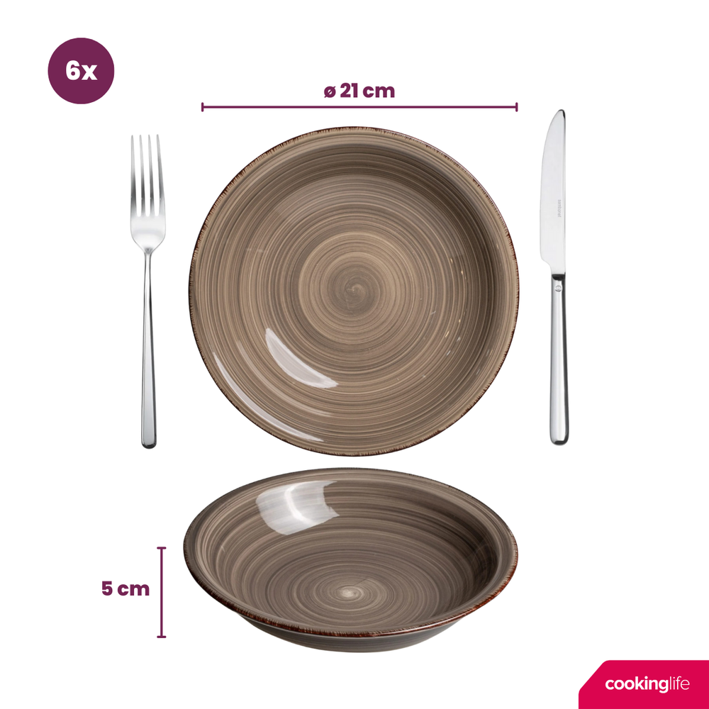 Cookinglife Dybe tallerkener / Pastatallerkener Delice Grå ø 21 cm - 6 stk.
