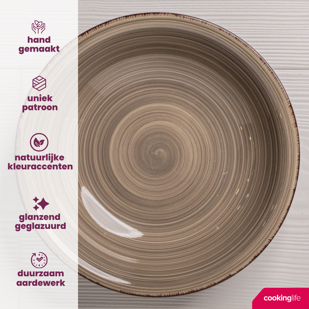 Cookinglife Dybe tallerkener / Pastatallerkener Delice Grå ø 21 cm - 6 stk.