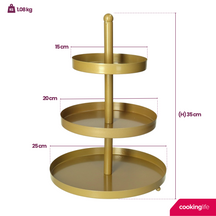 Cookinglife Etagère metal / guld ø 15, 20 & 25 cm - 3-lags - 35 cm høj