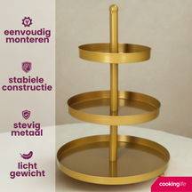 Cookinglife Etagère metal / guld ø 15, 20 & 25 cm - 3-lags - 35 cm høj